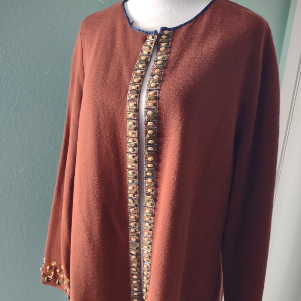 Chico's Chocolate Embellished Long Sleeved Cardigan. Size 3 (XL)